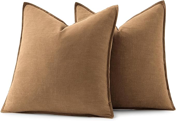 MIULEE Decorative Linen Euro Sham Pillow Covers 26x26 Brown Boho Farmhouse - Image 6