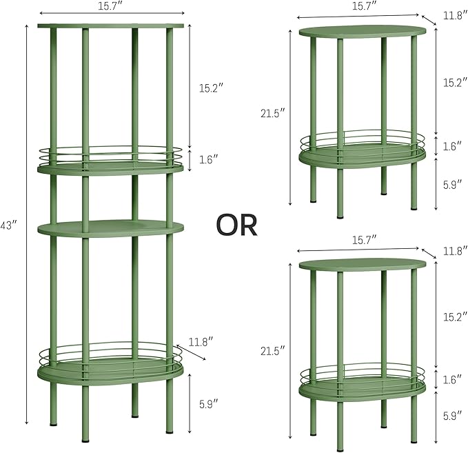 Round Side Table Set of 2,Bedside Table with Storage, Morden Round Nightstand, Samll Side Table for Living Room，Bathroom，Bedroom, Nursery, Laundry, Green