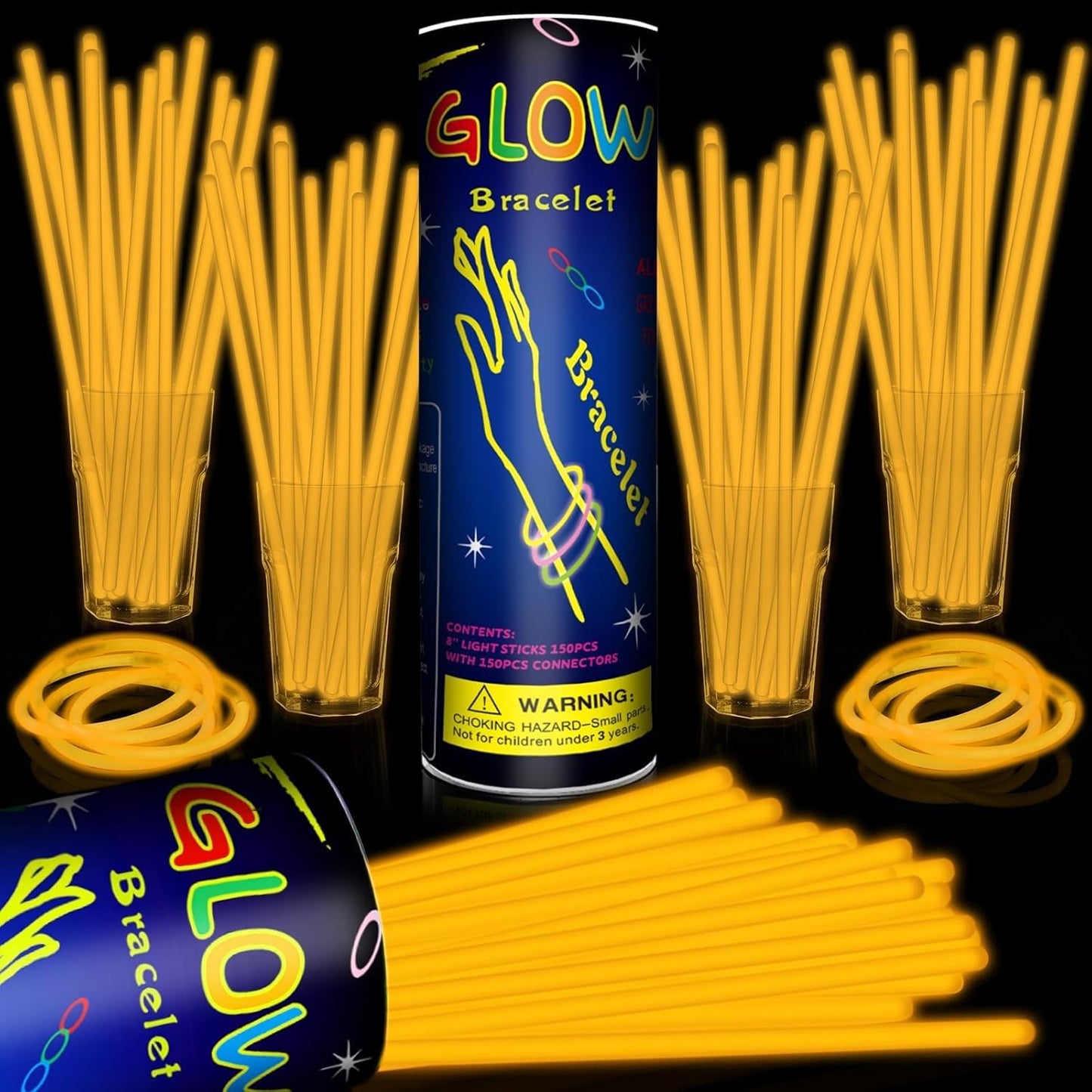 200 Pack 8'' Glow Sticks Bulk Party Favors Orange Light Up Sticks with Connectors Neon Glow in the Dark Party Supplies Bracelets for Holiday Birthday Party Decoration(Orange)