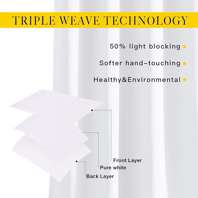 NICETOWN Pure White Curtains 2 Panels 84 inches Long - Image 3