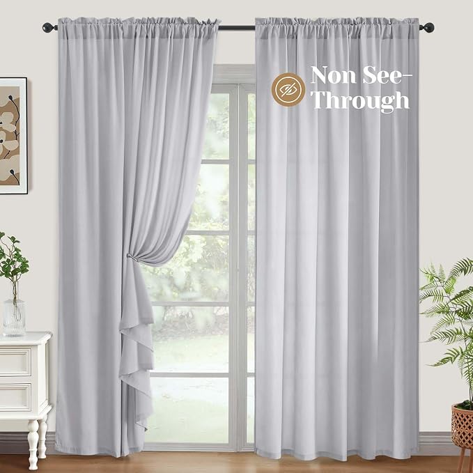 HOMEIDEAS Non-See-Through Light Grey Privacy Sheer Curtains, 52 X 84 Inches - Image 2