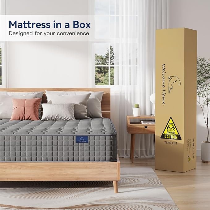 Vesgantti 8 Inch Multilayer Hybrid Full Mattress - Multiple Sizes & Styles Available, Ergonomic Design with Memory Foam and Pocket Spring, Medium Firm Feel, Grey