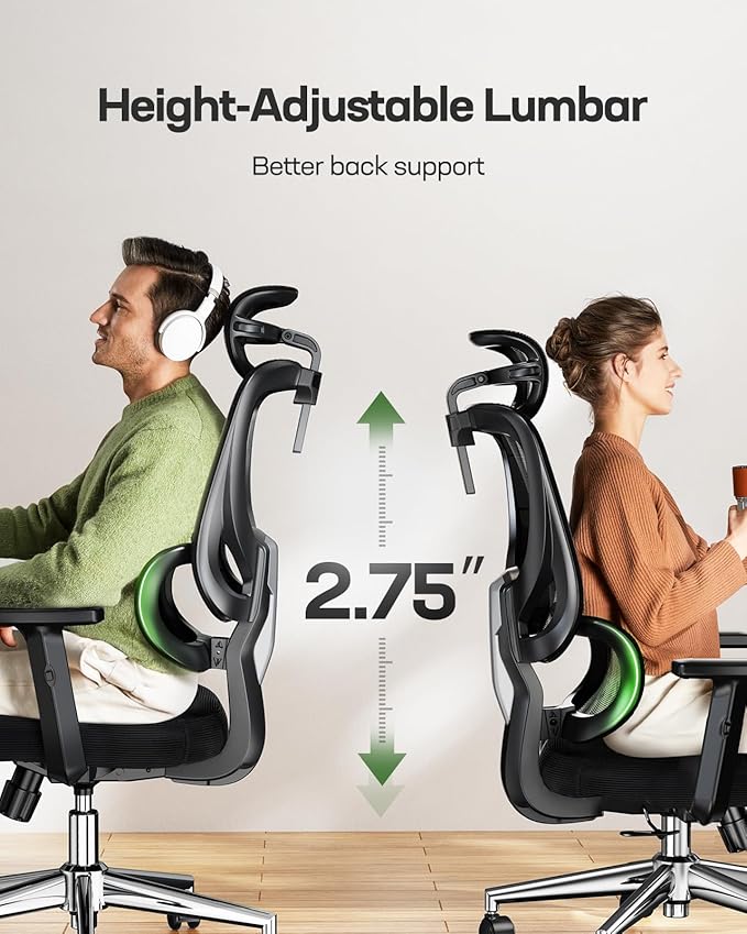 Marsail Ergonomic Office Chair Desk Chair,Gaming Chair with Height Adjustable Lumbar Support,Breathable Mesh Seat Adjustable Swivel Rolling Home Executive, Adjustable Armrest& 90-135°Rocking,Black