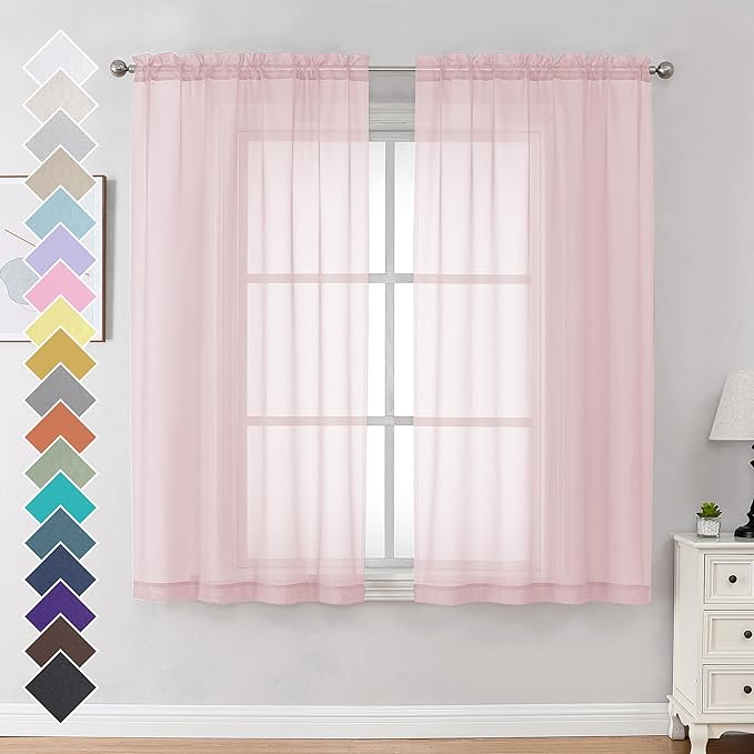 OVZME Blush Pink Sheer Curtains 63 Inches Long 2 Panels by OVZME