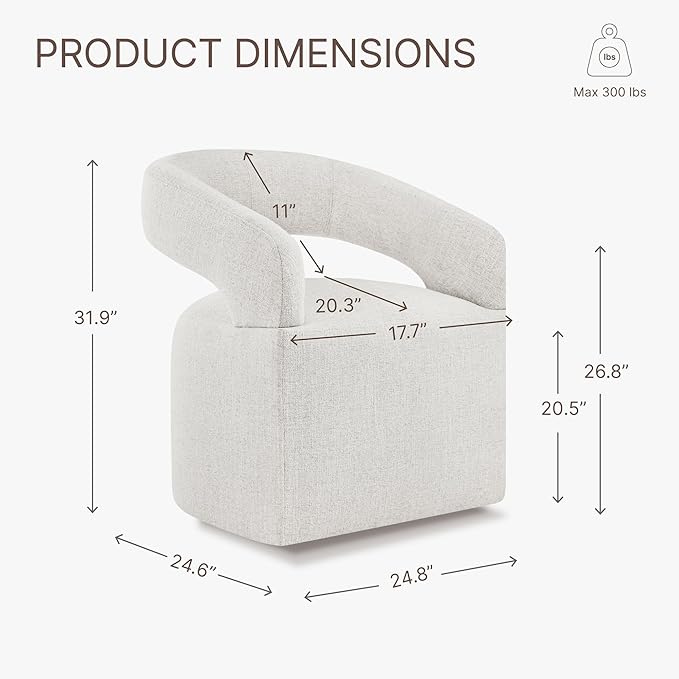 Upholstered Dining Chairs with Casters Modern Barrel Side Armchair with Rollers for Diningroom Bedroom Livingroom Reading Room, Beige, 4PCS