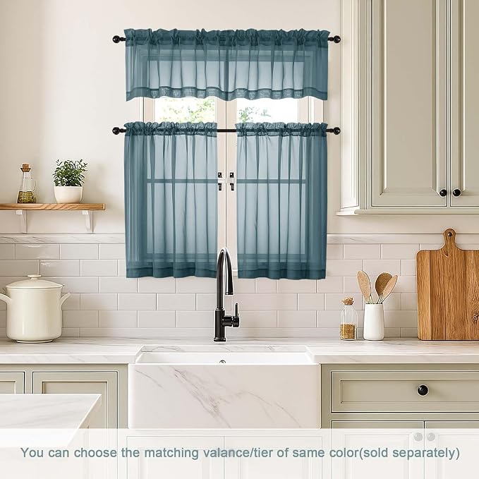 Valances for Windows 14 inch Length 2 Panels, Small Voile Sheer Curtains for - Image 2