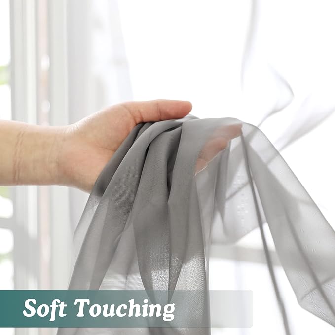 Chyhomenyc Voile Sheer Window Curtain Panels 54 Inch Long, Top Dual Rod Pockets - Image 4