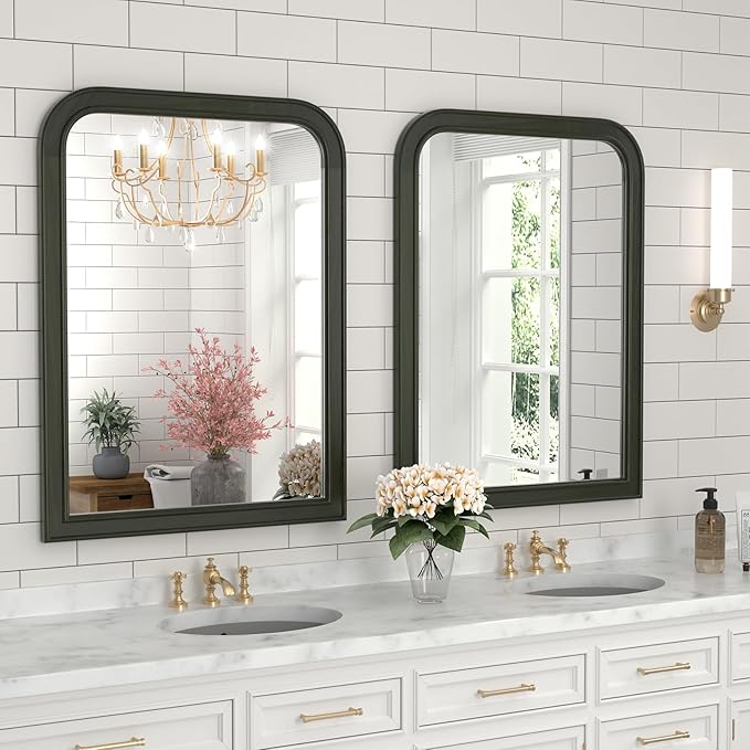 WallBeyond Wood Mirror for Wall Decor 18x24 Inch Small Bathroom Vanity Rectangle Mirror for Hallway Bedroom Living Room(Horizontal/Vertical Black)