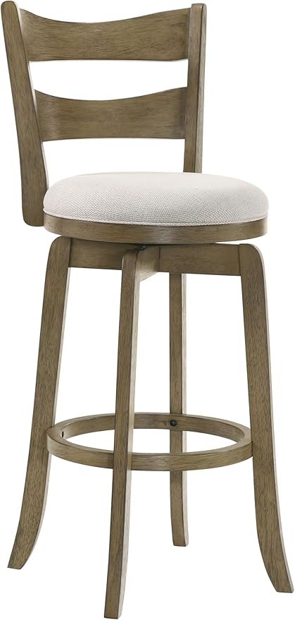 Armen Living Blair 26 in. Putty Brown Counter Height Rubberwood Swivel Barstool with Cream Fabric Seat - Set of 3