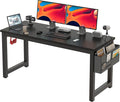 Large Computer Desk - 63 Inch Home Office Desks Study Student Writing Table Gaming Desk Wood Modern Simple Table with Storage Bag & Headphone Hooks, Black