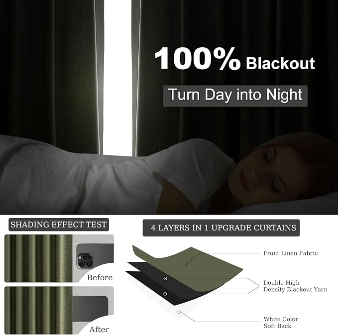 Green Blackout Curtains 95 Inches Long 2 Panels Set Room Darkening Vintage - Image 5
