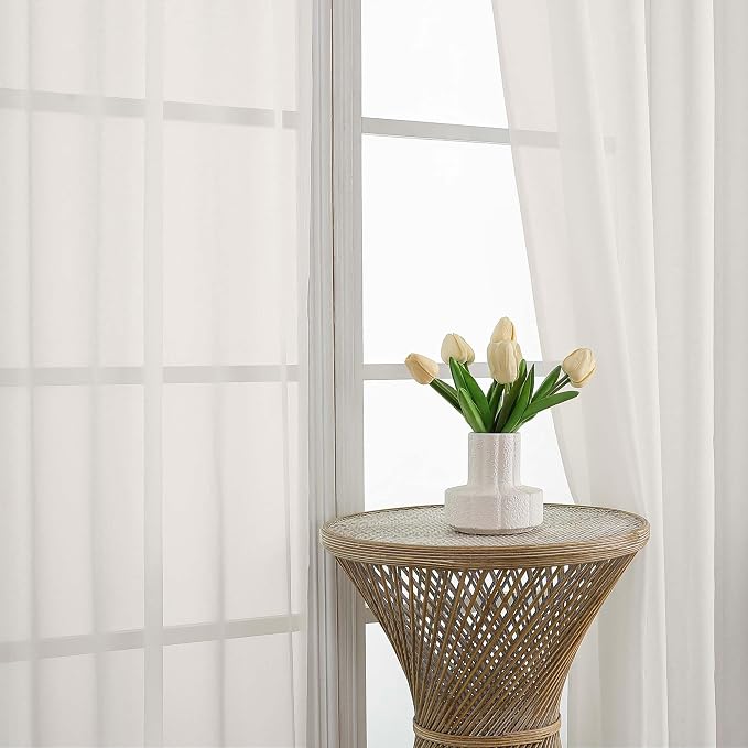 OVZME Ivory Sheer Curtains 84 Inches Long 2 Panels Set, Light Filtering Sheer - Image 3