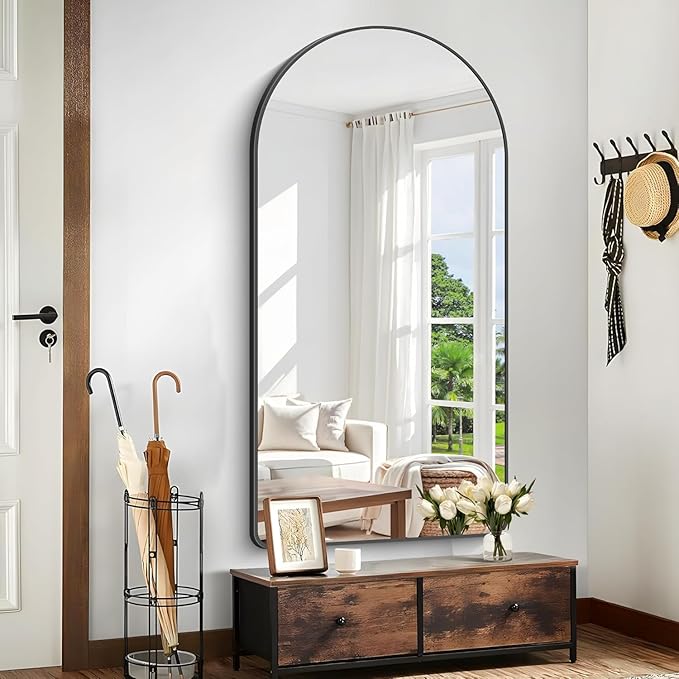 Arched Bathroom Mirror, 30"x50" Black Arched Mirror for Bathroom, Wall Mounted Mirror, Gold Vanity Wall Mirror Metal Frame for Bedroom, Entryway, Living Room, Vertically Hanging