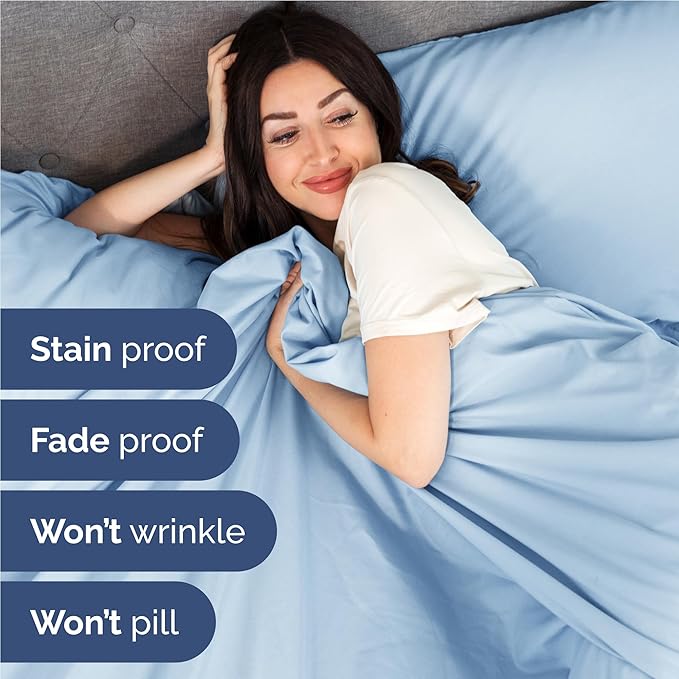 Full Size 4 Piece Sheet Set - Comfy Breathable & Cooling Bed Sheets Set - Hotel Luxury Bedding for Women, Men, Kids, Teens, Boys & Girls - Deep Pockets, Soft and Wrinkle Free - Oeko-Tex - Light Blue