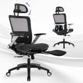 COLAMY Executive Mesh Office Chair with Footrest, Ergonomic Chair High Back with Adjustable Lumbar Support, Computer Desk Chair for Office/Work-Black