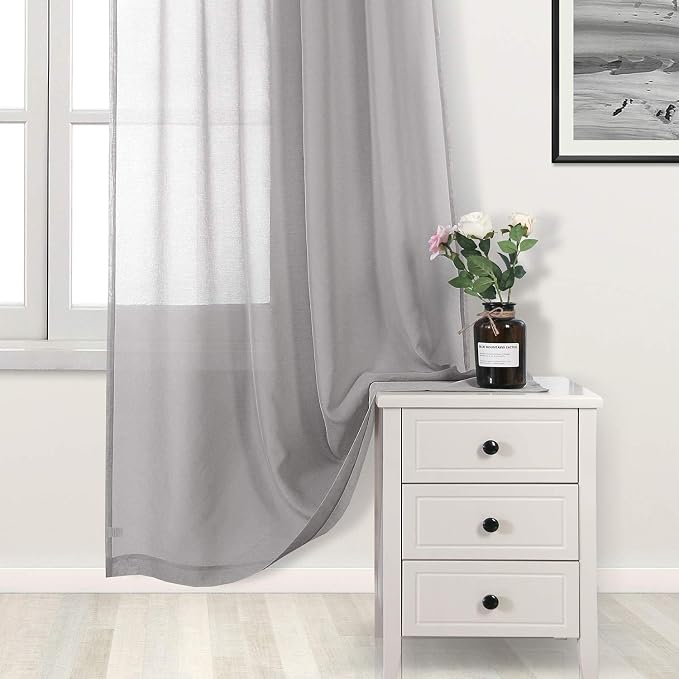 DWCN Grey Sheer Curtains for Kitchen Windows - Image 3