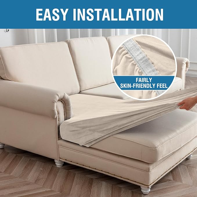Couch Cover 8-Piece Elastic Velvet Couch Cushion Covers & Chaise Slipcovers - Image 5