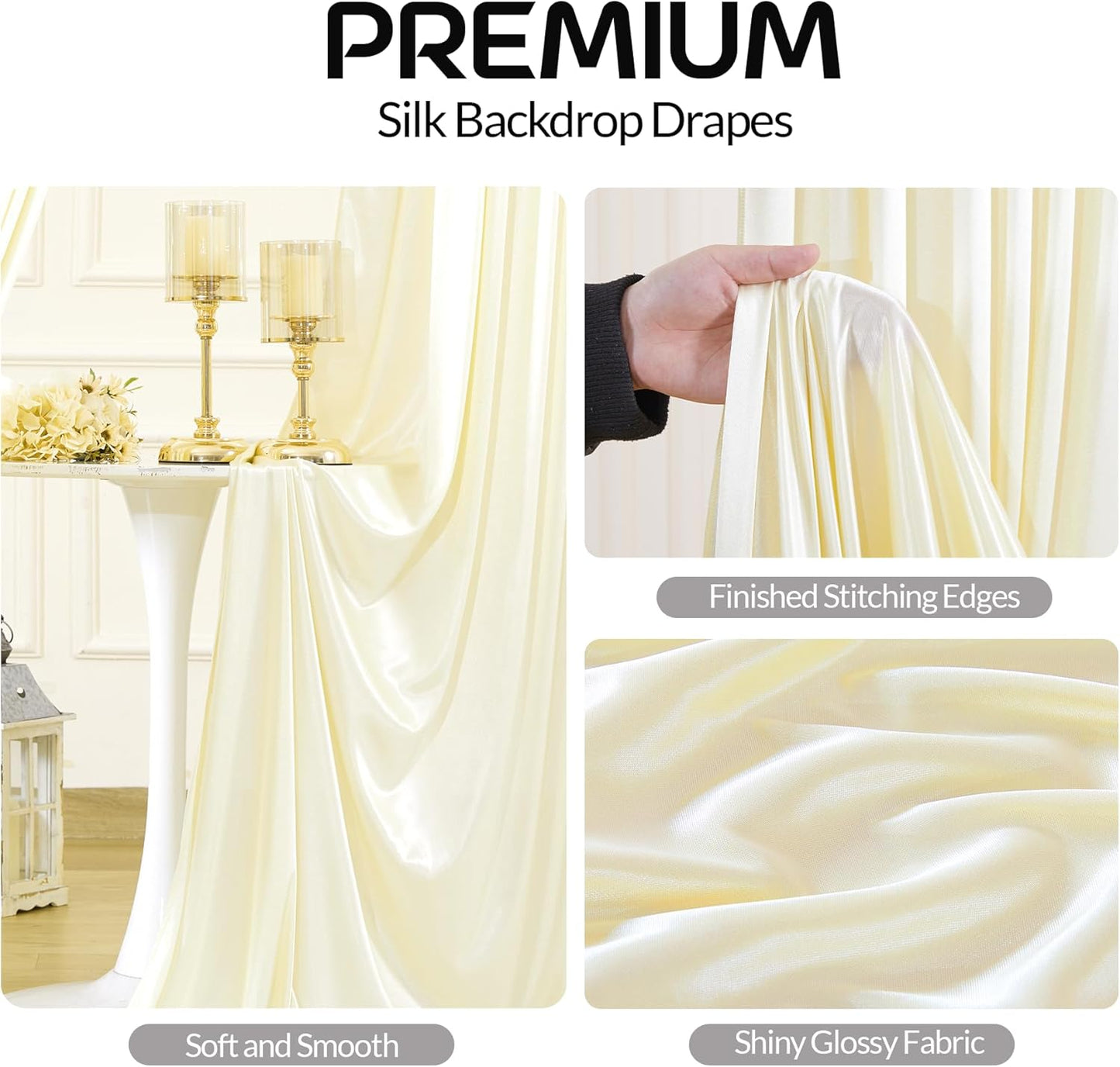 Champagne Satin Backdrop Curtains 2 Panels - Glitter Photo Drapes for Baby Shower, 10x10FT Shimmer Back Drop Cloth, Wrinkle Free for Birthday Party Prom Wedding Stage Background