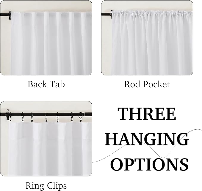 RYB HOME White Linen Curtains 90 inches Long, Semi Sheer Light Filtering Back - Image 2