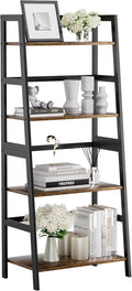 HITNET Ladder Shelf, 4 Tier Bookshelf with Bamboo Frame, Freestanding Bathroom Storage Shelving Unit for Living Room, Home Office, Bedroom, Rustic Brown and Black