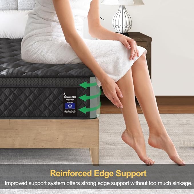 Queen Mattress, 10 Inch Hybrid Mattress Euro Top Medium Firm for Back & Lumbar Support, 100 Night Trial, Individual Pocket Spring Mattresses for Motion Isolation & Pressure Relief