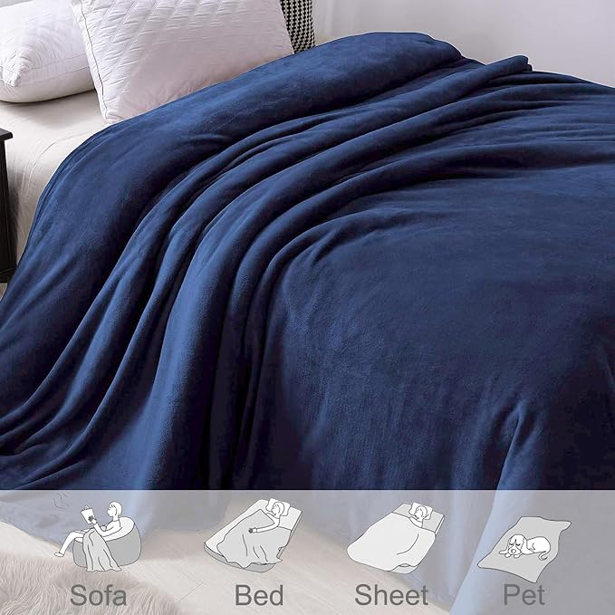 Exclusivo Mezcla Fleece Navy Blue Throw Blanket - Image 4
