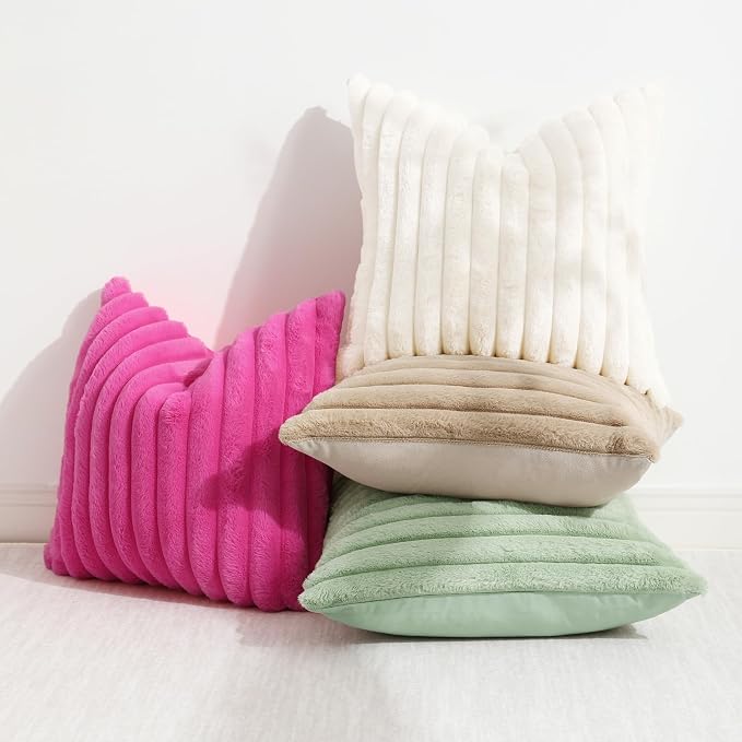 decorUhome Summer Cozy Faux Fur Throw Pillow Covers 22x22 Set of 2 Decorative - Image 5