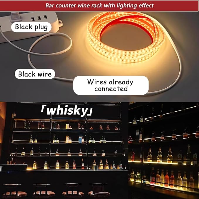 63in Wall-Mounted Metal Wine Rack with LED Lights 3-Tier Floating Bar Shelves with Wine Glass Rack Large Wine Bottle Display Rack Hanging Shelf, for Home Bar Dining Room Decorative (black, 160cm/63in)