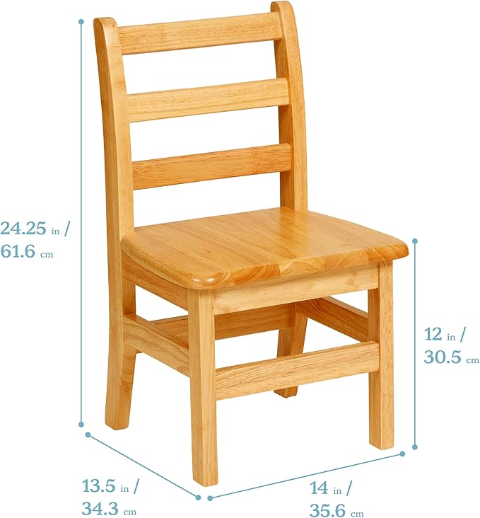 ECR4Kids 24in x 48in Rectangular Hardwood Table and Chair Set, 12in Seat Height, Kids Furniture, Honey