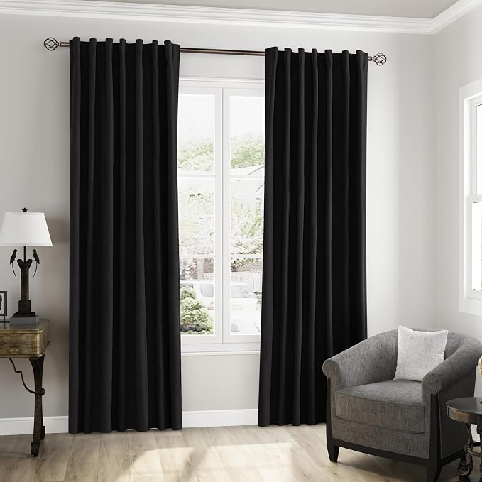 Guken Black 100% Blackout Curtains 96 Inch Length 2 Panels Set - Image 9
