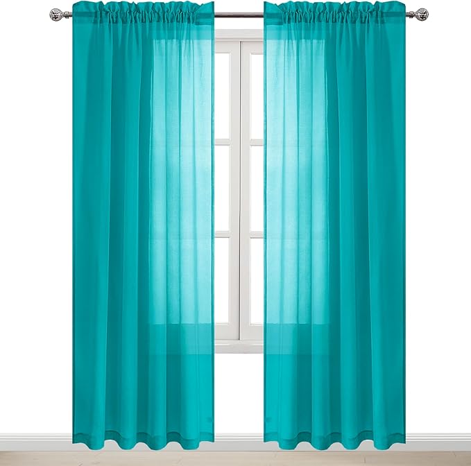 DWCN Turquoise Sheer Curtains Semi Transparent Voile Rod Pocket Curtains by DWCN