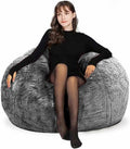 Bean Bag Chair for Adults Kids Without Filling Comfy Fluffy Round Beanbag Lazy Sofa Cover for Reading Chair Floor Chair, 3.5FT, Grey