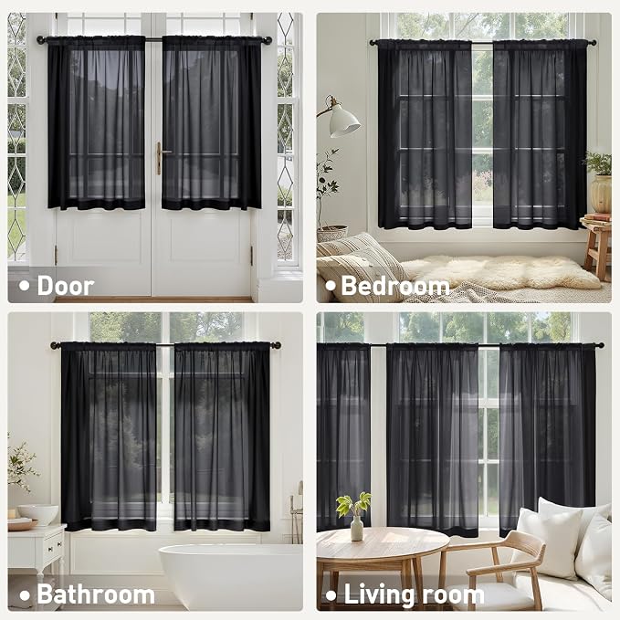 MIULEE Short Sheer Curtains 45 Inches Long, 4 Panels Set, Light Filtering Rod - Image 5