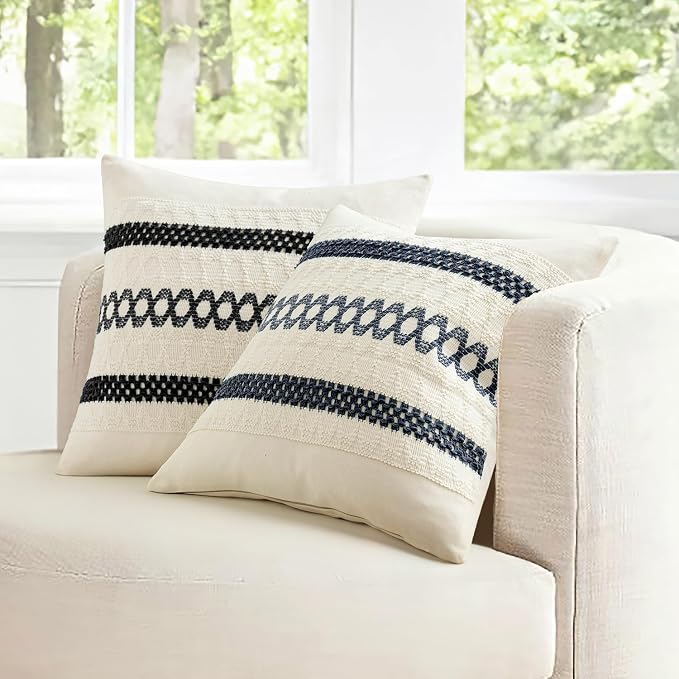 MIULEE Set of 2 Black Boho Decorative Pillow Covers 20x20 Inch Farmhouse Rustic - Image 7