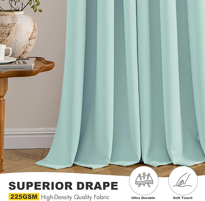 MIULEE Aqua Blackout Curtains for Bedroom Living Room 63 Inches Long 2 Panels - Image 5