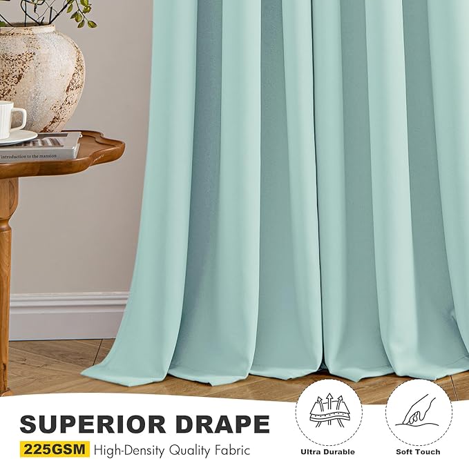 MIULEE Aqua Blackout Curtains for Bedroom Living Room 54 Inches Long 2 Panels - Image 5