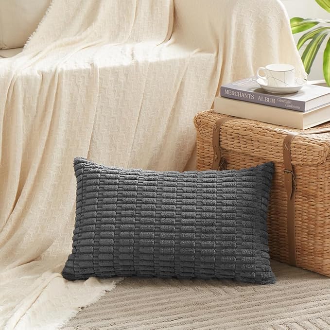 Fancy Homi 4 Packs Dark Grey Decorative Throw Pillow Covers 14x24 Inch - Image 2