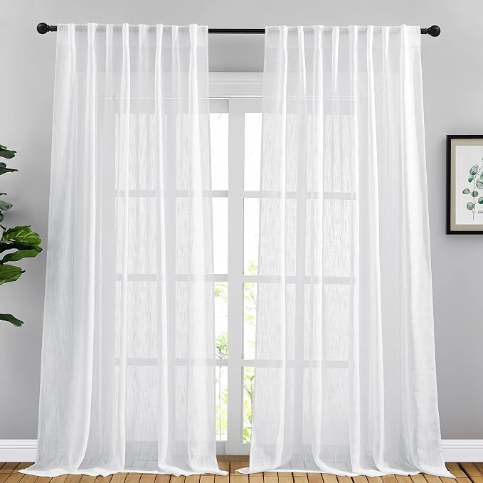 NICETOWN Living Room Curtains Linen Sheer, Rod Pocket & Back Tab Sheer Linen by NICETOWN