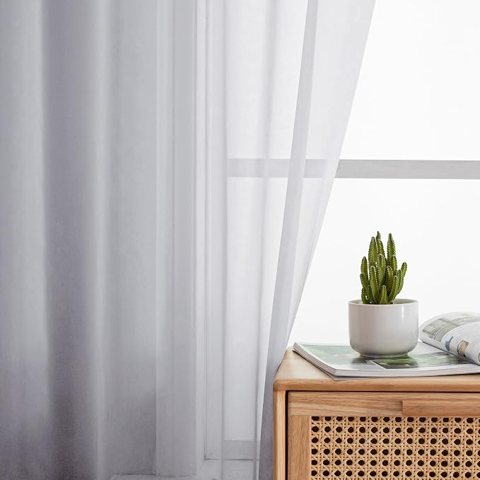 Simplebrand Light Grey Sheer Curtains 84 Inches Long, Light Filtering Rod - Image 3