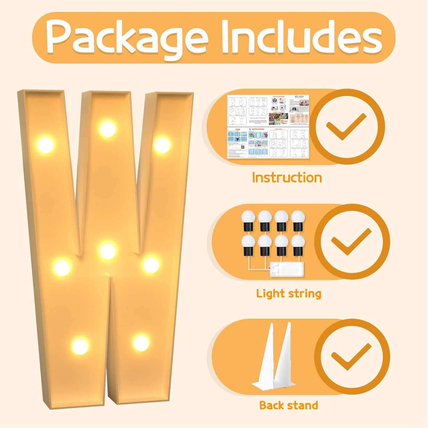 Marquee Letters 3 Feet Tall Large Light Up Letters W Happy Birthday Decorations Wedding Engagement Party Decor Yellow Light Birthday Decorations Balloon Arch Kit Foam Sign W