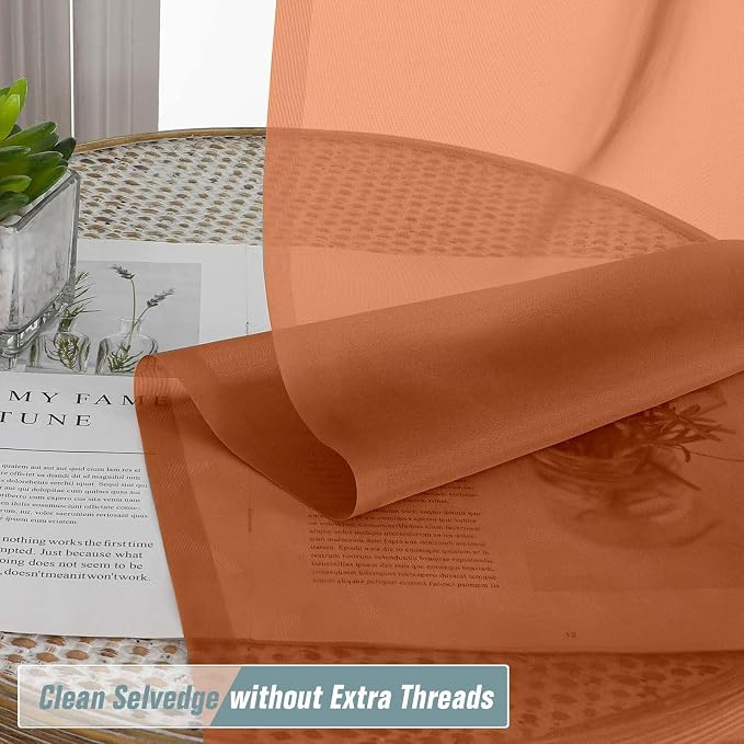 Orange Sheer Curtains 84 Inches Long 2 Panels, Elegant Airy Transparent Light - Image 2