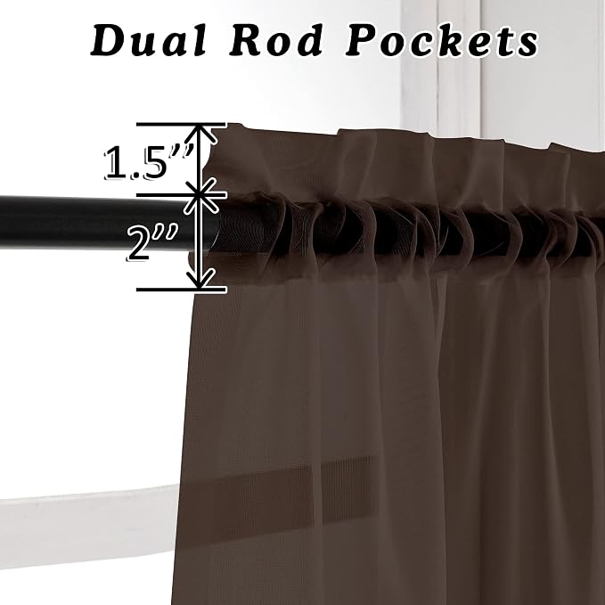 OVZME Brown Sheer Curtains 108 Inches Long, Light Filtering Semi Transparent - Image 2