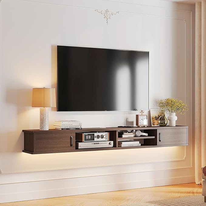 Floating TV Stand,78'' Wall Mounted TV Console,Floating TV Shelf,Wall TV Cabinet,Floating Entertainment Shelf,Walnut