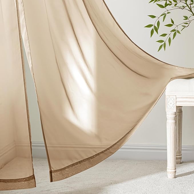 MIULEE Brown Sheer Curtains 63 Inches Long, 4 Panels Set, Rod Pocket Voile - Image 6