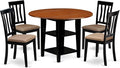 East West Furniture SUAN5-BCH-C 5 Piece Kitchen Table & Chairs Set Includes a Round Dining Table with Dropleaf & Shelves and 4 Linen Fabric Dining Room Chairs, 42x42 Inch, Black & Cherry