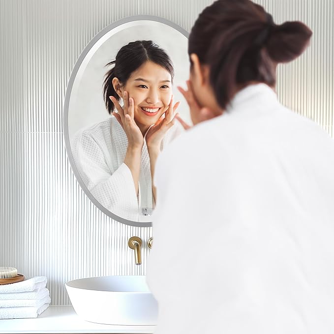 OVALCREST - Oval Wooden Beveled Wall Mirror for Home Decor, Bathroom, Vanity, Bedroom, Living Room, Hallway - London Style (Silver Spray) 17.1 x 21.1