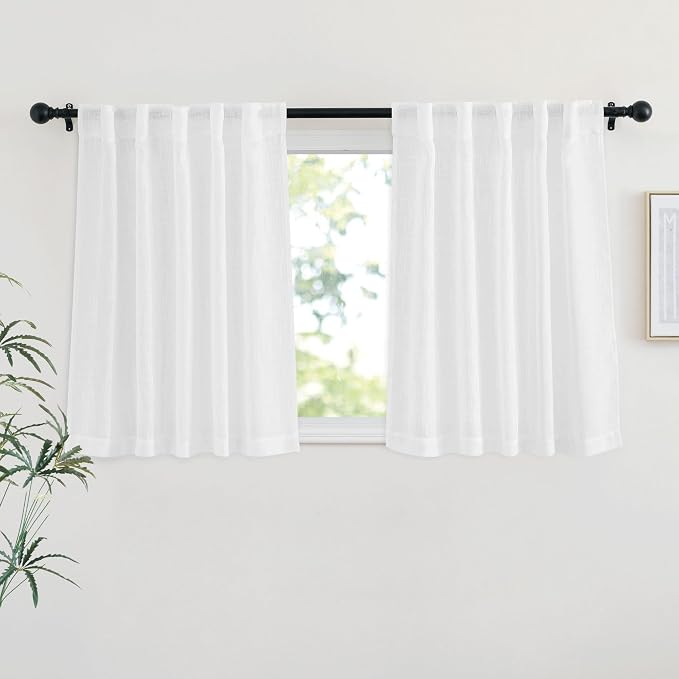 NICETOWN White Semi Sheer Kitchen Curtains 30 inch Length, Rod Pocket & Back by NICETOWN