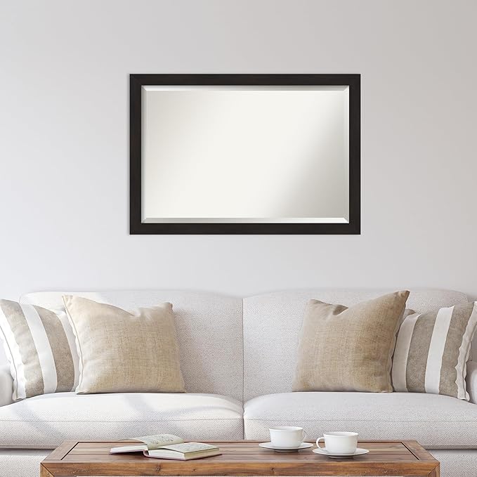 Amanti Art Brown Wall Mirror 28x40 Furniture Espresso Narrow Rectangle Bathroom Mirror for Wall Decor Living Room, Large Casual Frame, Hangs Horizonally and Vertically, Bathroom Decor, Beveled Edge