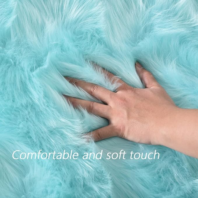Latepis Big Rugs for Bedroom Teal 6.7x10 Area Rug Light Blue Faux Sheepskin Fur - Image 5