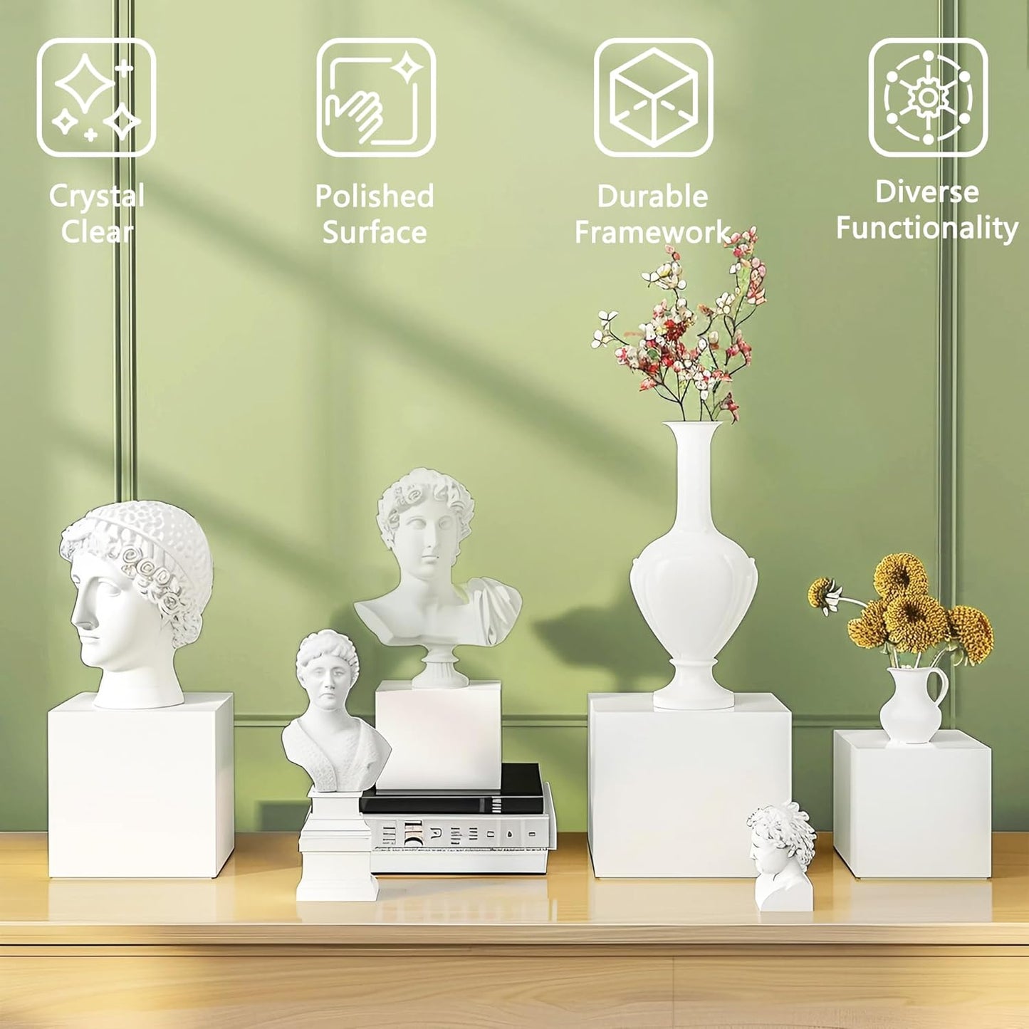 6Pcs Buffet Risers, Food Risers for Buffet Table, Acrylic Cube Display Risers with Hollow Bottom, Food Display Stand for Party Jewelry Dessert Figures (Size 5.5",6",6.5",7",7.5",8")